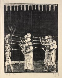 Woodcut, "The Fall of Jericho". Signed & dated 1956. Woodcut, "The Fall of Jericho". Signed & dated 1956.