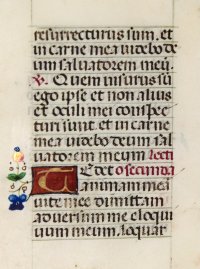 Tiny illuminated leaf from a medieval lady's Book of Hours. France, c.1475. Tiny illuminated leaf from a medieval lady's Book of Hours. France, c.1475.