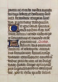 Illuminated leaf from a French Book of Hours. c.1475. The Litany of the Saints. Illuminated leaf from a French Book of Hours. c.1475. The Litany of the Saints.