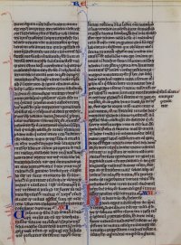 Manuscript leaf, Parisian ”Pocket Bible”, c.1250 with a scribal correction. Manuscript leaf, Parisian ”Pocket Bible”, c.1250 with a scribal correction.