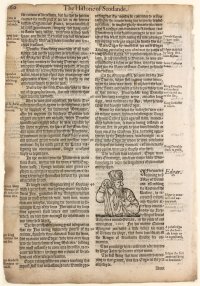 Holinshed’s Chronicle leaf, 1577, with a woodcut illustration of King Edgar Holinshed’s Chronicle leaf, 1577, with a woodcut illustration of King Edgar